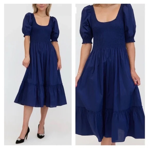 Hill House Dresses & Skirts - NEW Hill House  The Louisa Nap Dress  Smocked Midi Dress Navy Cotton